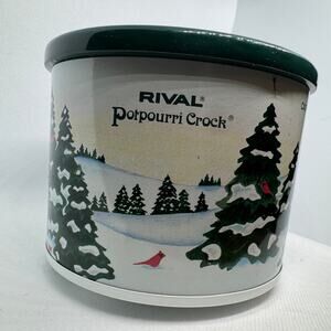 Vintage Rival Potpourri Crock Model 3206 Winter Evergreen Pine Trees Cardinal